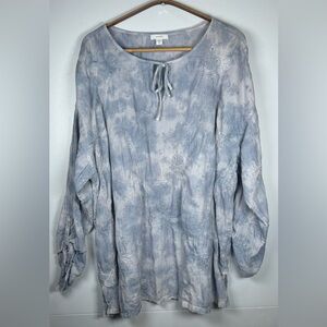 J. Jill -Pure Jill Blue/Gray Tie Dye Tunic Top with 3/4 Length Sleeves. Size XL.